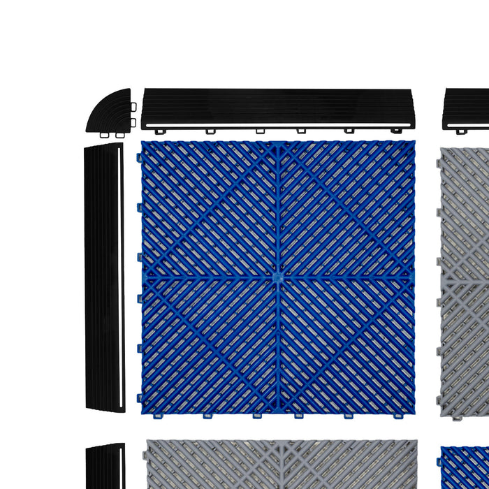 Piastrelle ventilate grigie e blu 6m x 6m per garage doppio e officine, antiscivolo.