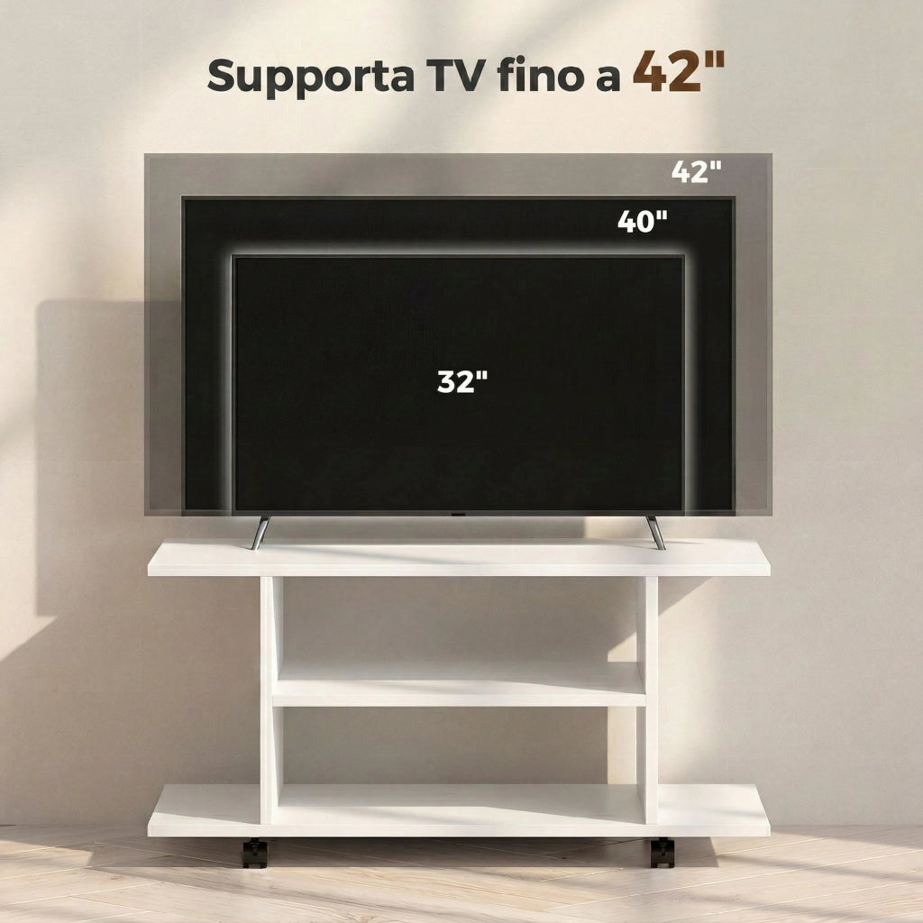 Mobile TV con Ripiani e Ruote ¨C zephmum ¨C Bianco 80x40x40 cm