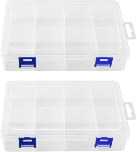Organizzatore con 8 Comparti in Plastica - Scatola Transparente per Gioielli - Compartimenti Rimovibili - Leggero e Duraturo - Ideale per Piccoli Oggetti - Scatola di Riciclo