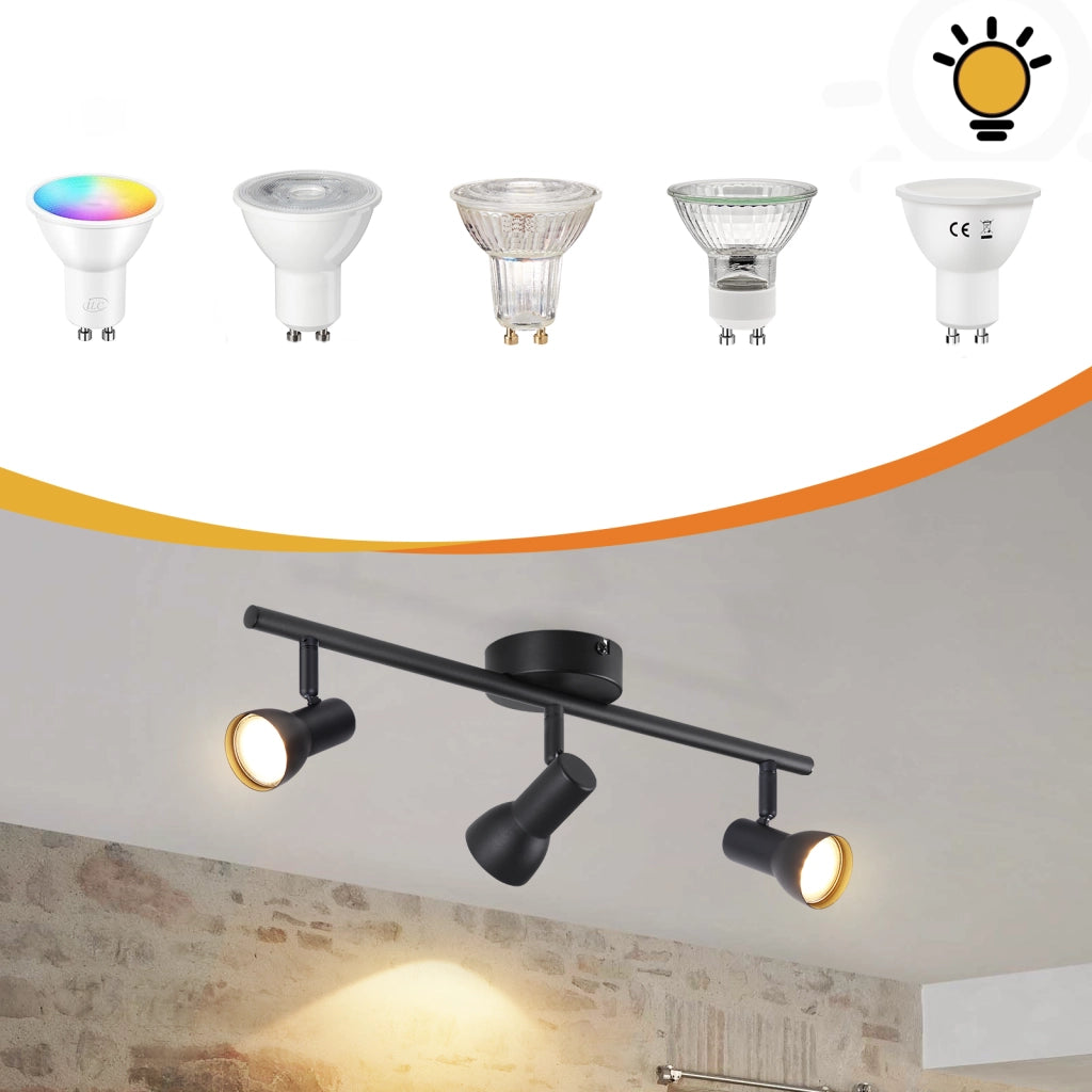 ZMH Faretto da soffitto neri 3 luci GU10 orientabili 350° metallo design moderno senza lampadina