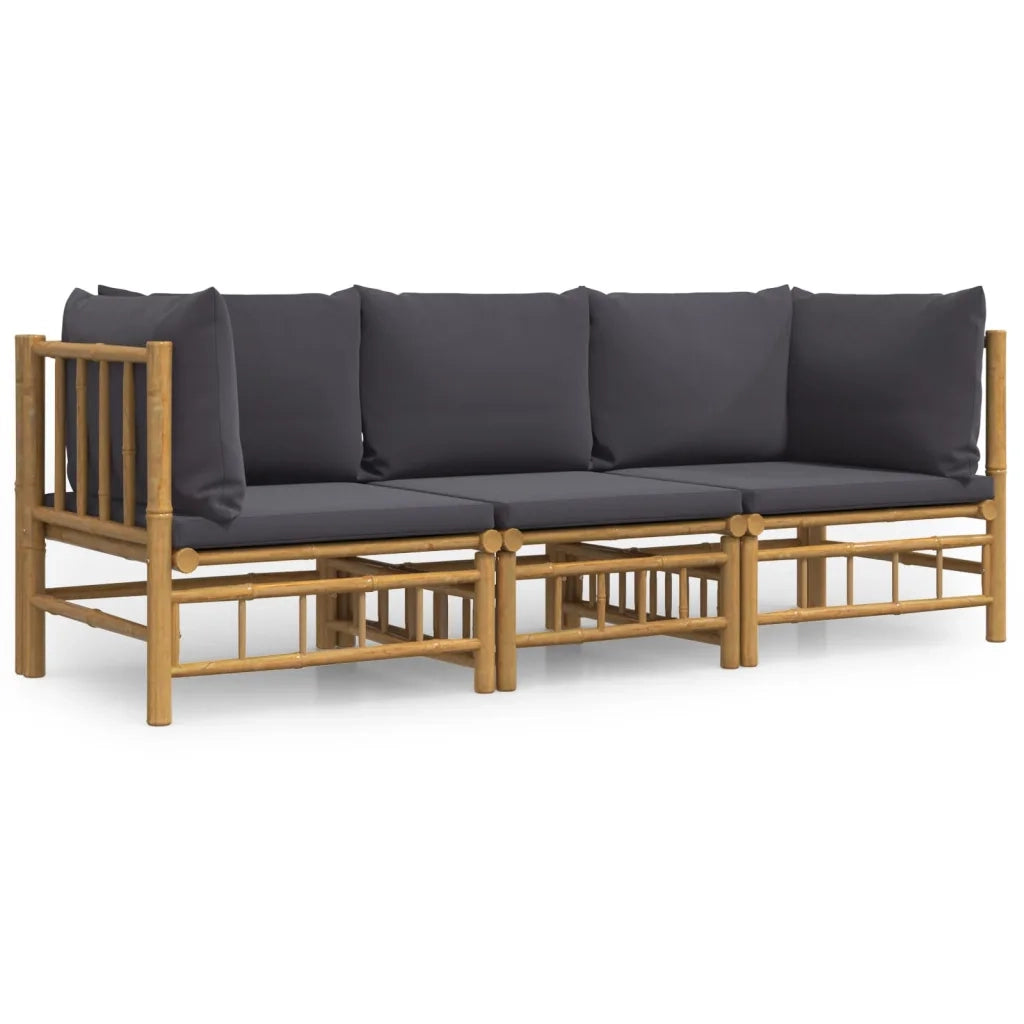 Set Salotto da Giardino 3pz con Cuscini Grigio Scuro Bambù 3155215