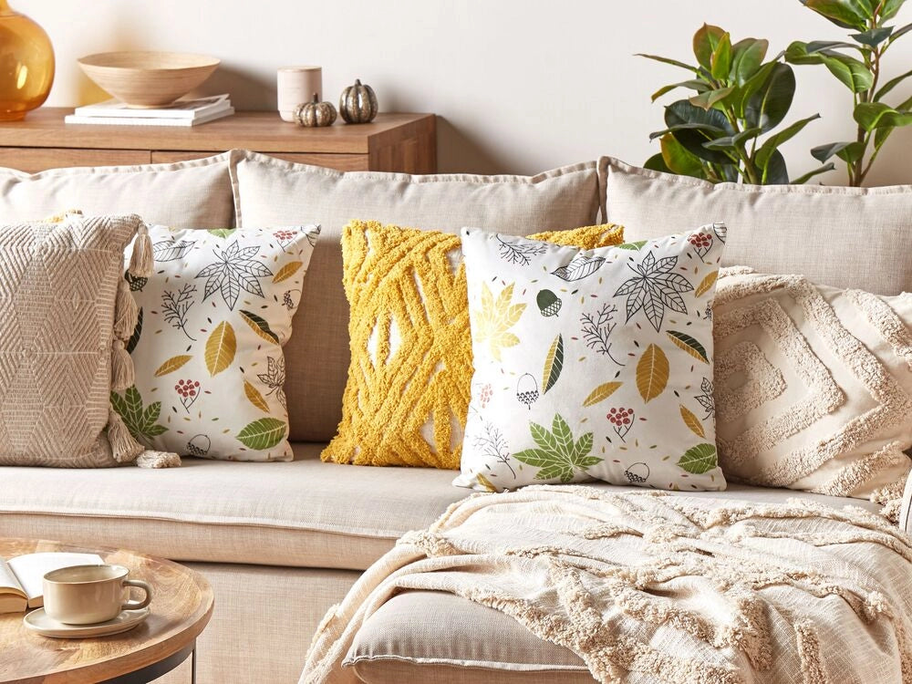 Set di 2 cuscini in velluto bianco giallo e verde 45 x 45 cm soggiorno camera da letto
