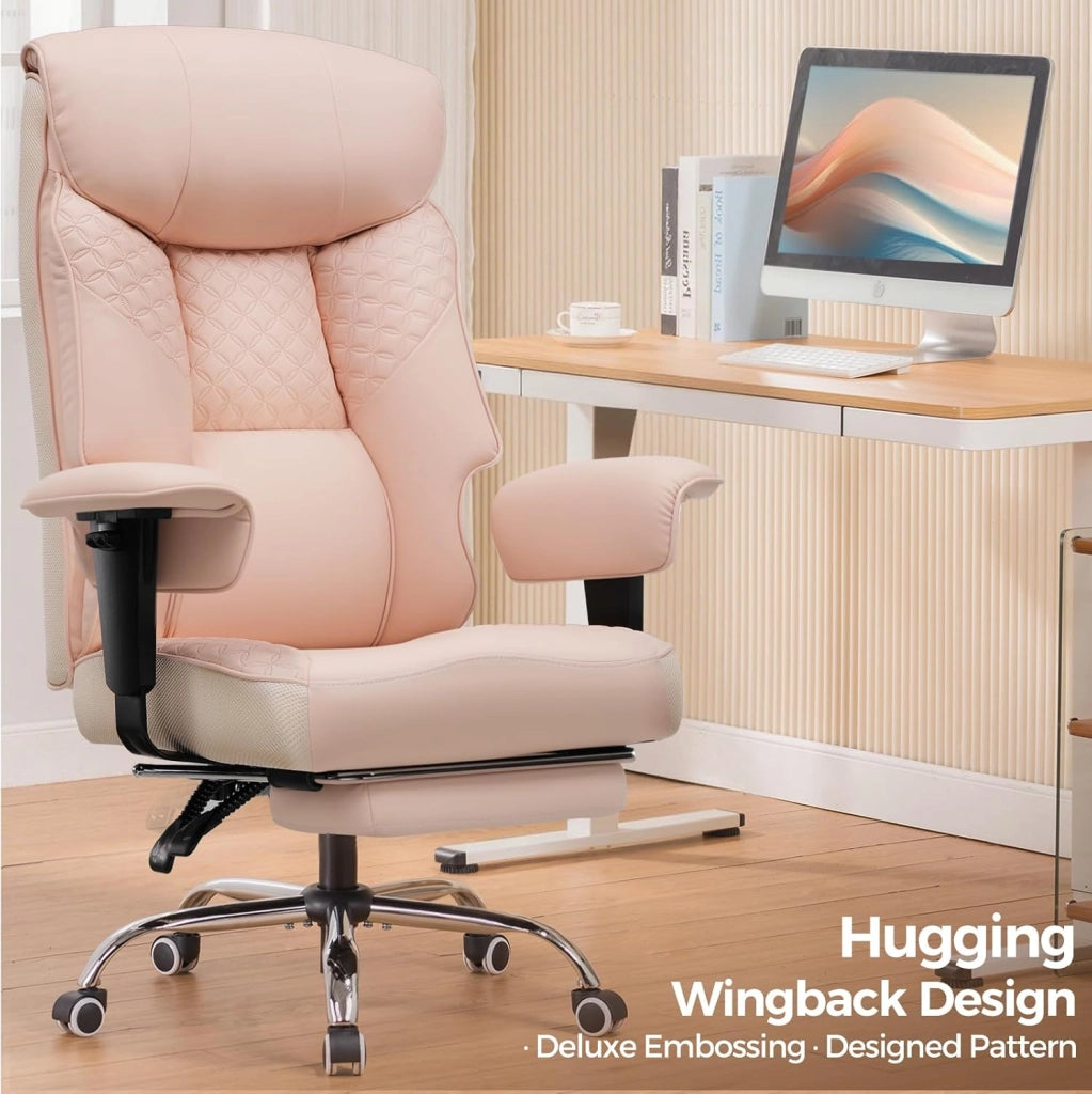 Sedia da Gioco, Persone Grandi Pesanti, Ergonomico, Cuscino 3D, Regolabile, Poggiapiedi, Pelle sintetica, Supporto 180 kg, Rosa