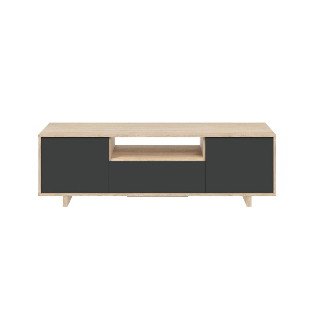 Mobile porta TV Andalusia, Credenza per televisione da soggiorno, Supporto TV a 3 ante, Credenza bassa da salotto, cm 150x41h46, Rovere