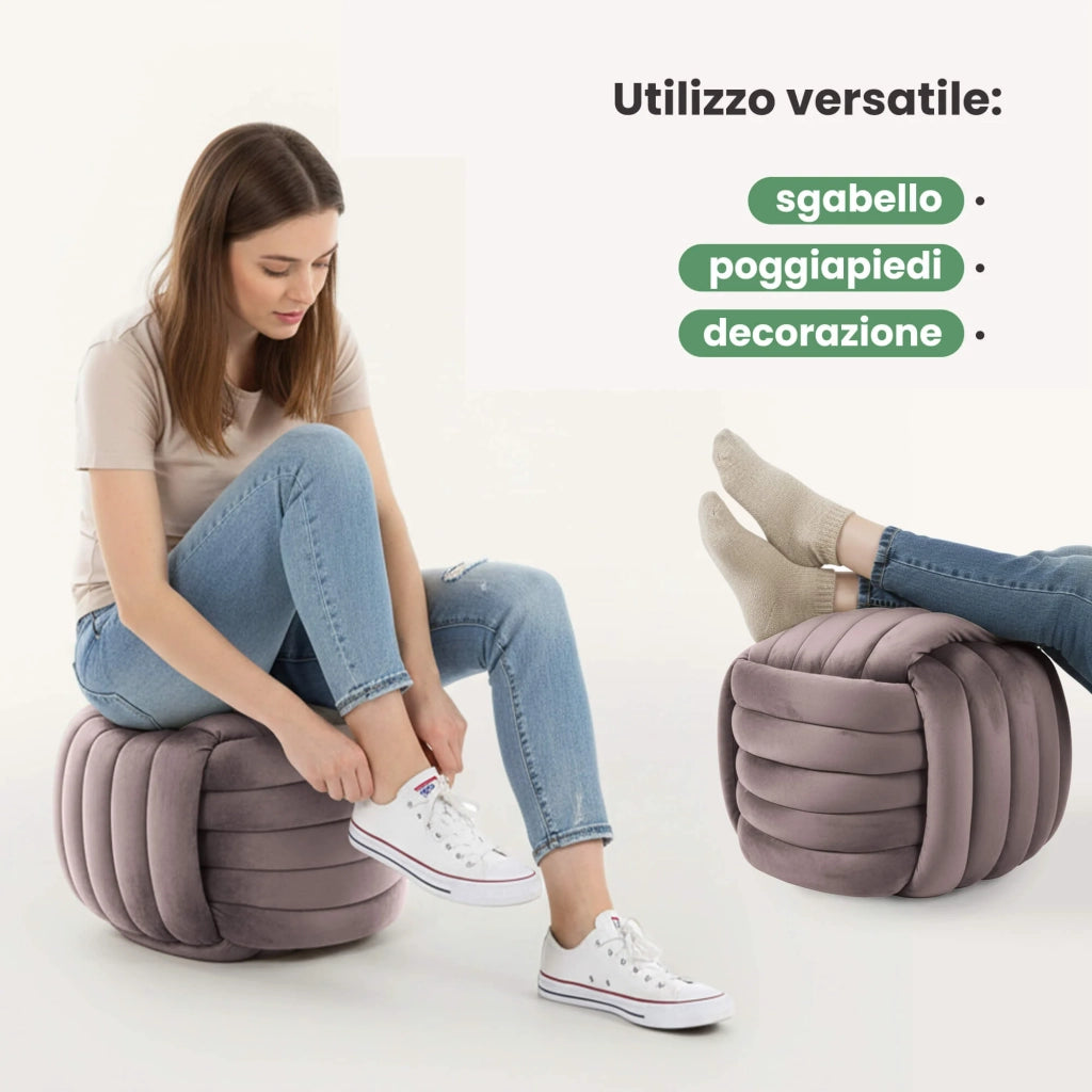 Pouf annodato in velluto 53 cm NILO Rosa Polvere
