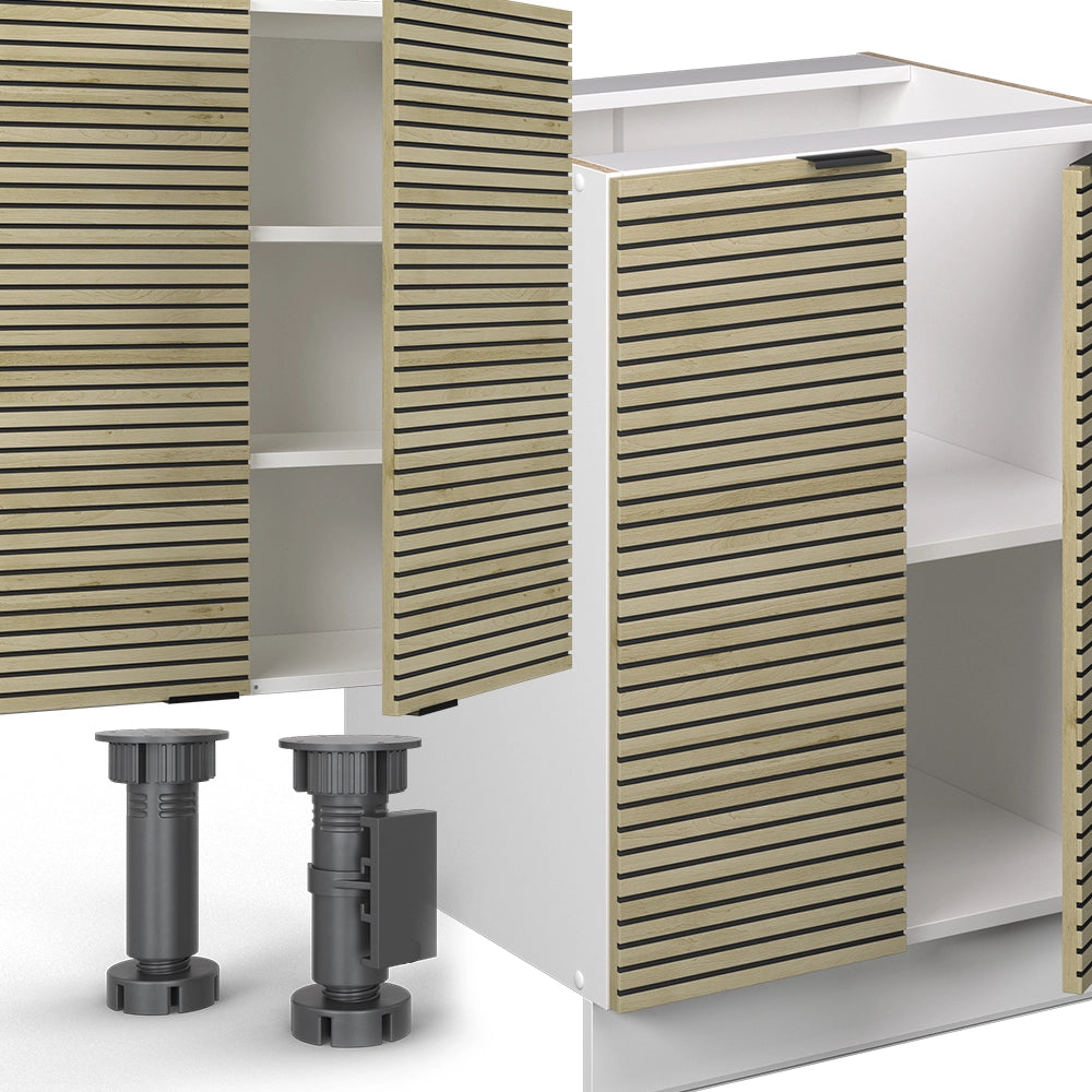 Vicco Cucina componibile Pannello di quercia/bianco 300 cm con armadio alto, PL Antracite