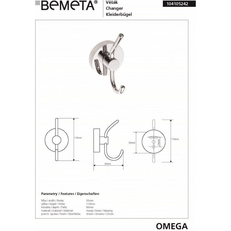 Gancio OMEGA gancio gancio ottone cromato 5,5x11x6cm
