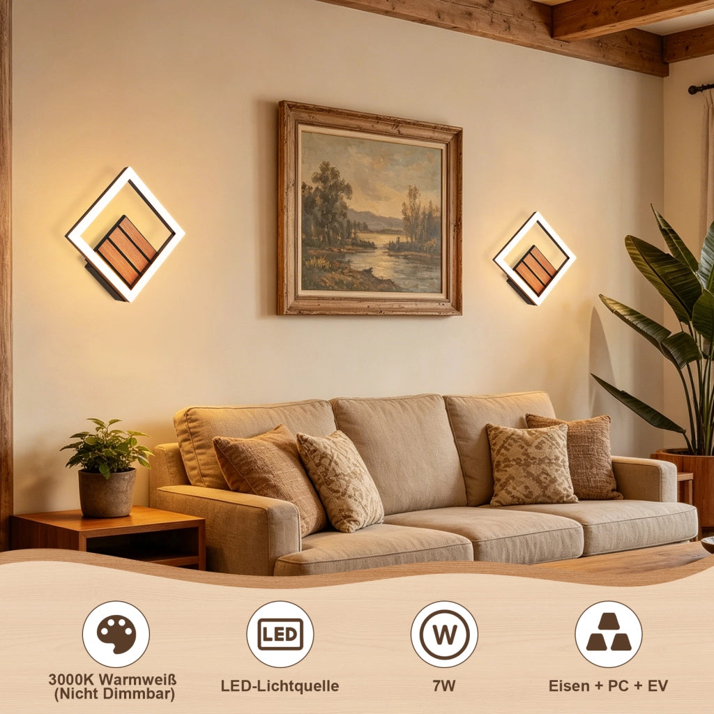 ZMH Lampada da Parete LED Interni 17cm Effetto Legno Moderna 7W 3000K Calda Indiretta per Soggiorno Camera Hotel
