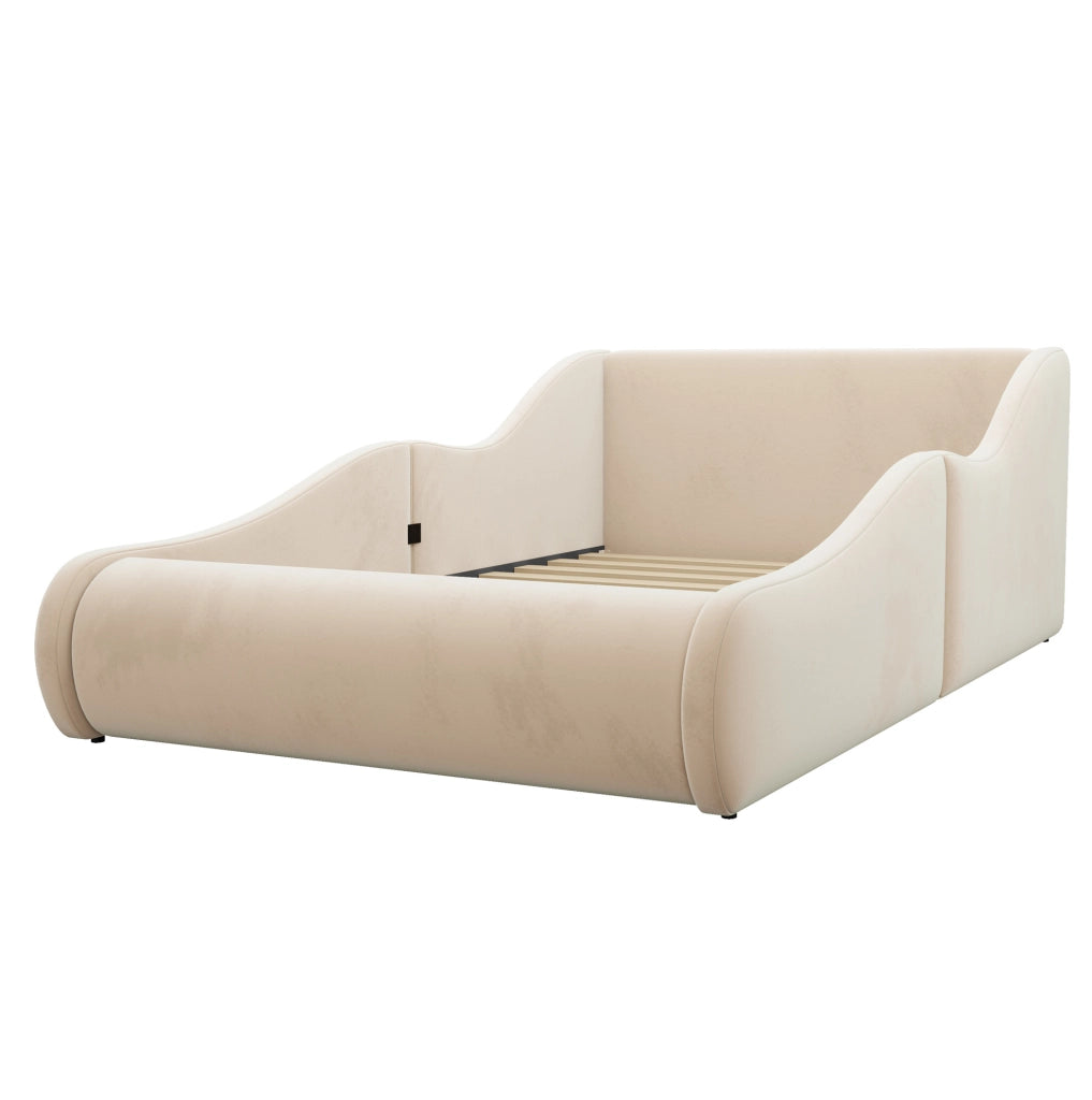 Letto per bambini 90x200 cm con testiera alta e sponde laterali in velluto beige