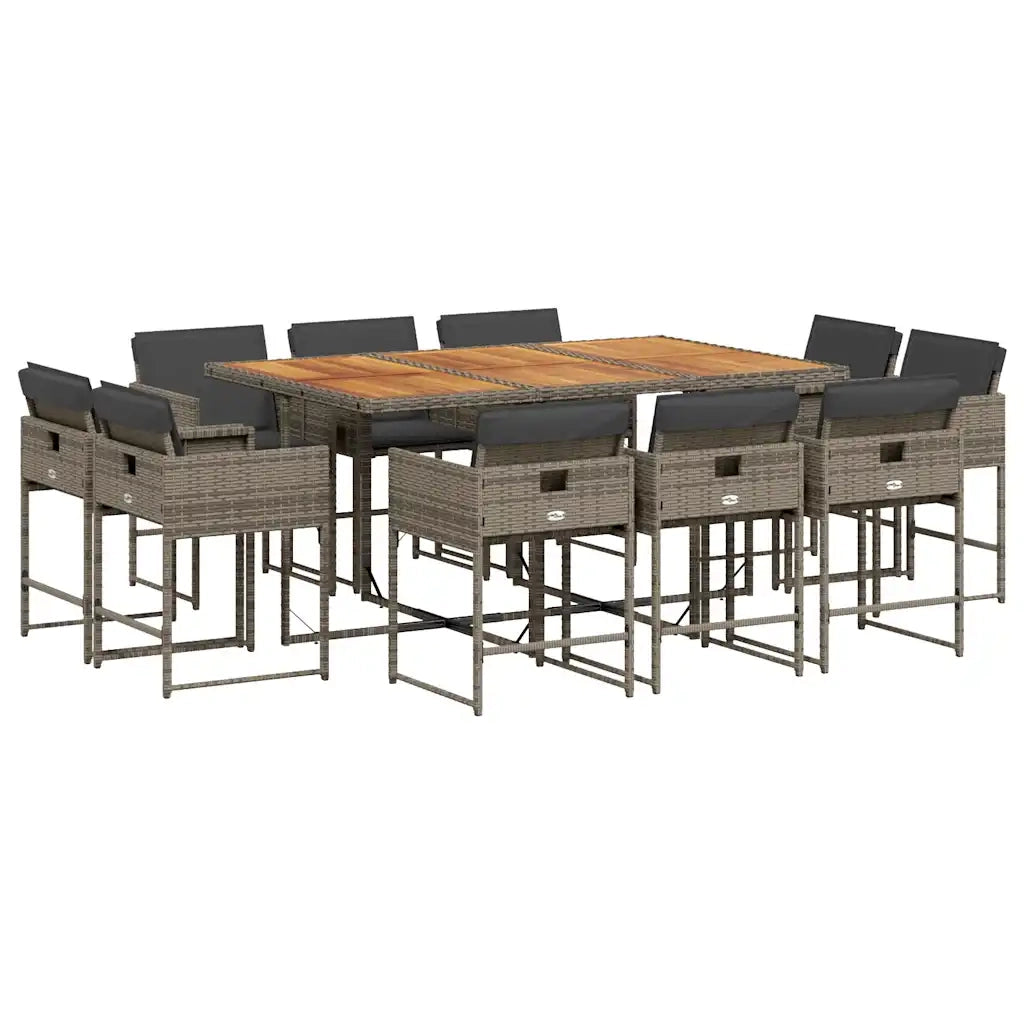 Set da Pranzo da Giardino 11pz con Cuscini in Polyrattan Grigio 3211394