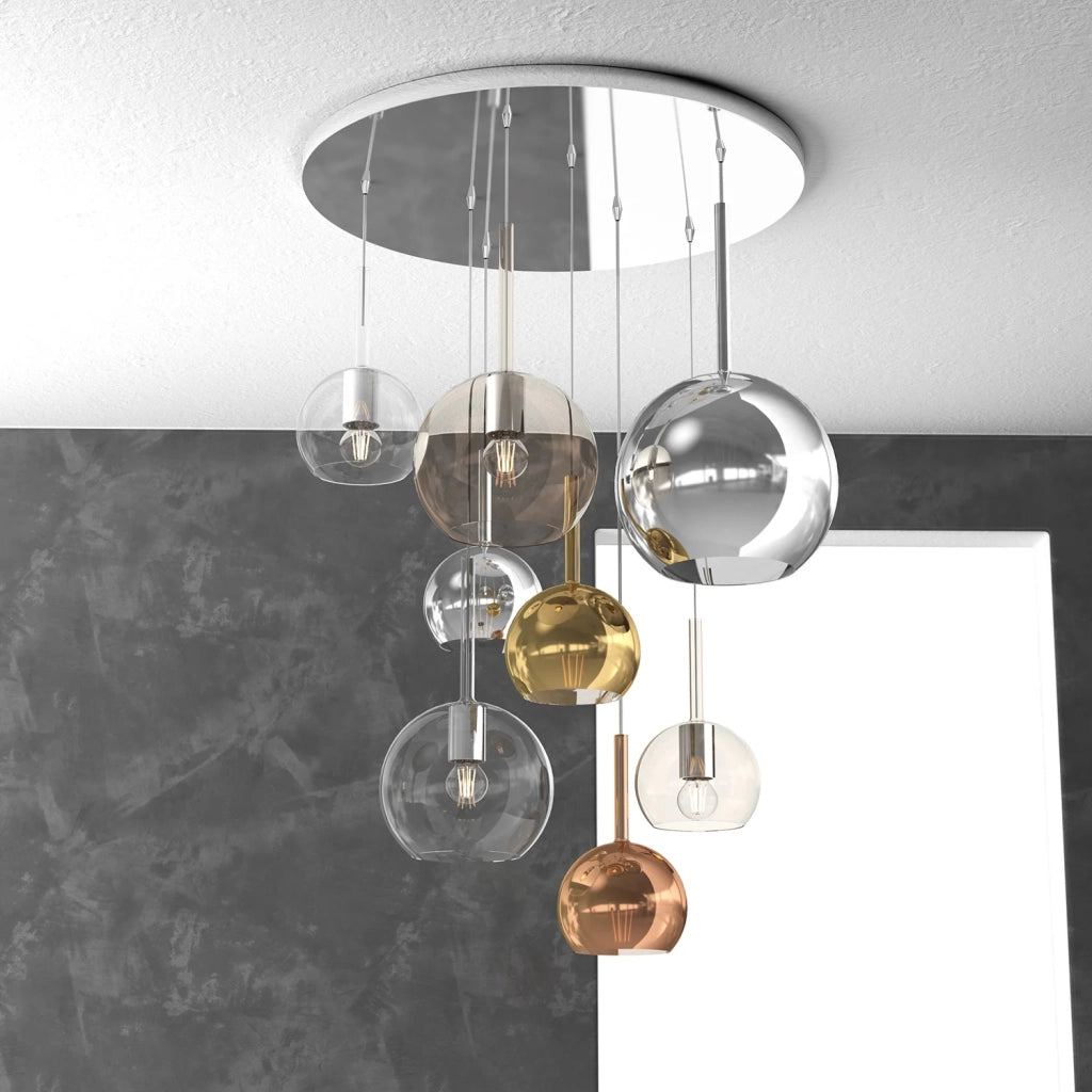 Lampadario Contemporaneo Future Metallo Cromo Vetro Mix Multicolor 8 Luci E27