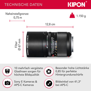 Handevision Obiettivo serie Ibelux 40 mm f/0,85 APS-C - compatibile con Sony E - estremamente veloce, ideale per ritratti e scarsa illuminazione, corpo in metallo, paraluce integrato - nero