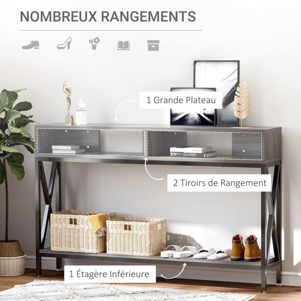 Tavolo Consolle da Ingresso Industriale Multifunzione ¨C zephmum ¨C 120x23.5x75 cm Legno Grigio
