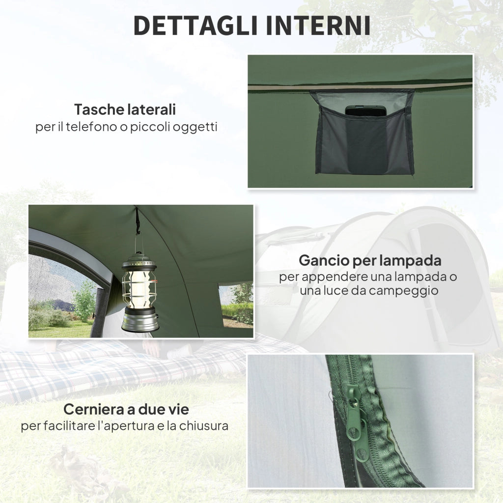 Tenda da Giardino Pop Up 2 Posti con 2 Porte e 4 Finestre ¨C Zephmum ¨C Verde Scuro 263.5x220x123 cm