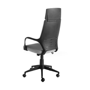 Sedia girevole da ufficio in tessuto grigio chiaro e pvc nero