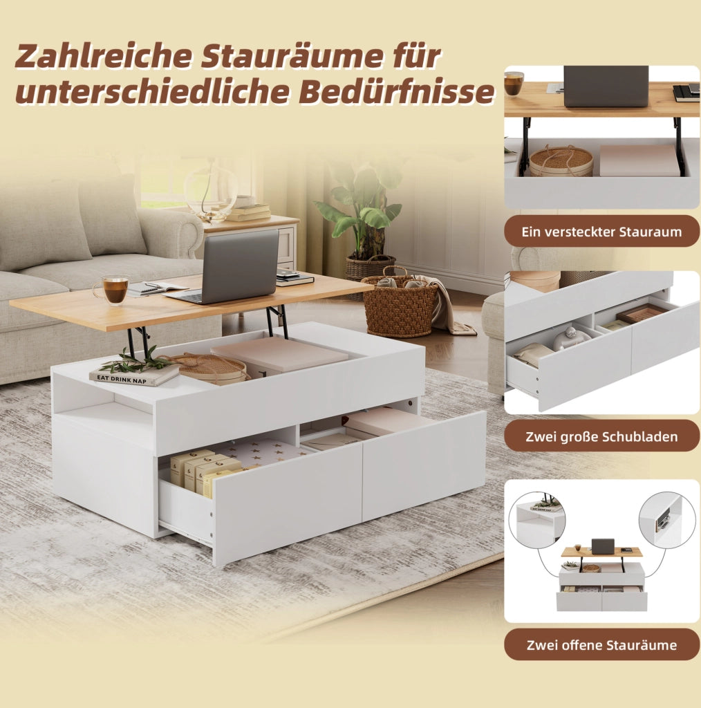 Tavolino da caffè elevabile 100x50 cm con 2 cassetti
