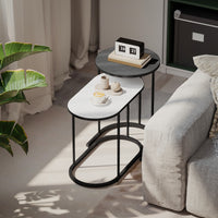Set 2 Tavolini da Salotto Impilabili con Telaio in Metallo Grigio e Bianco
