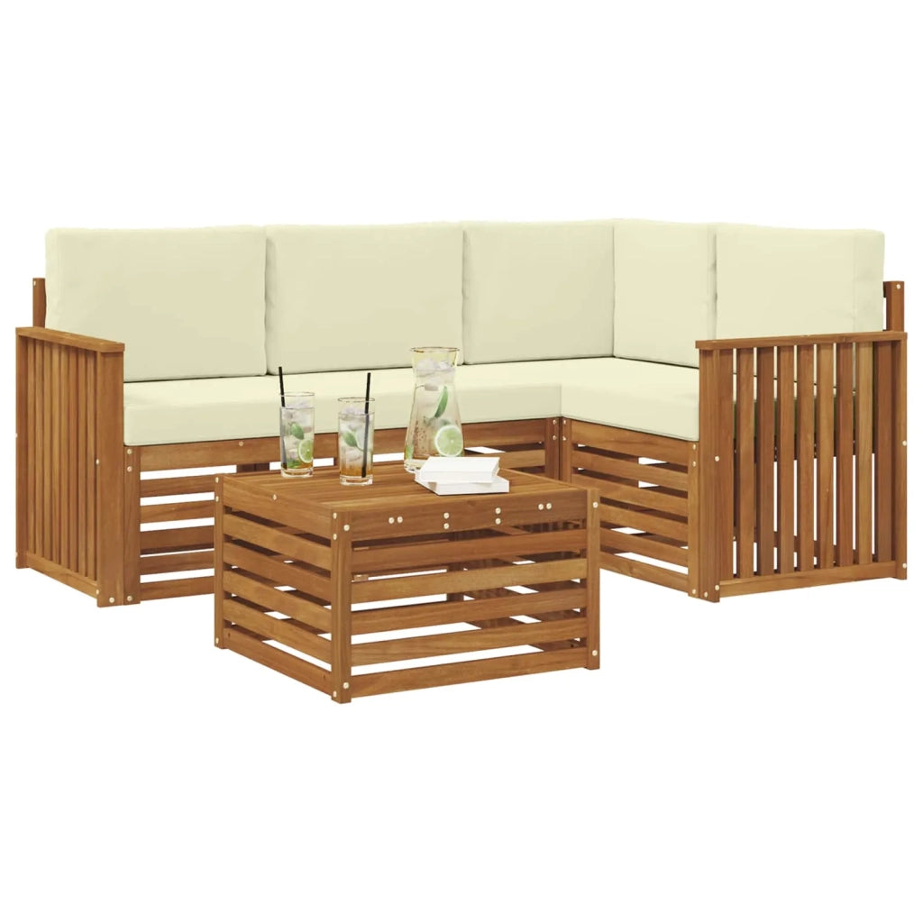Set di divani da esterno con cuscino 5 pcs Naturale e Crema