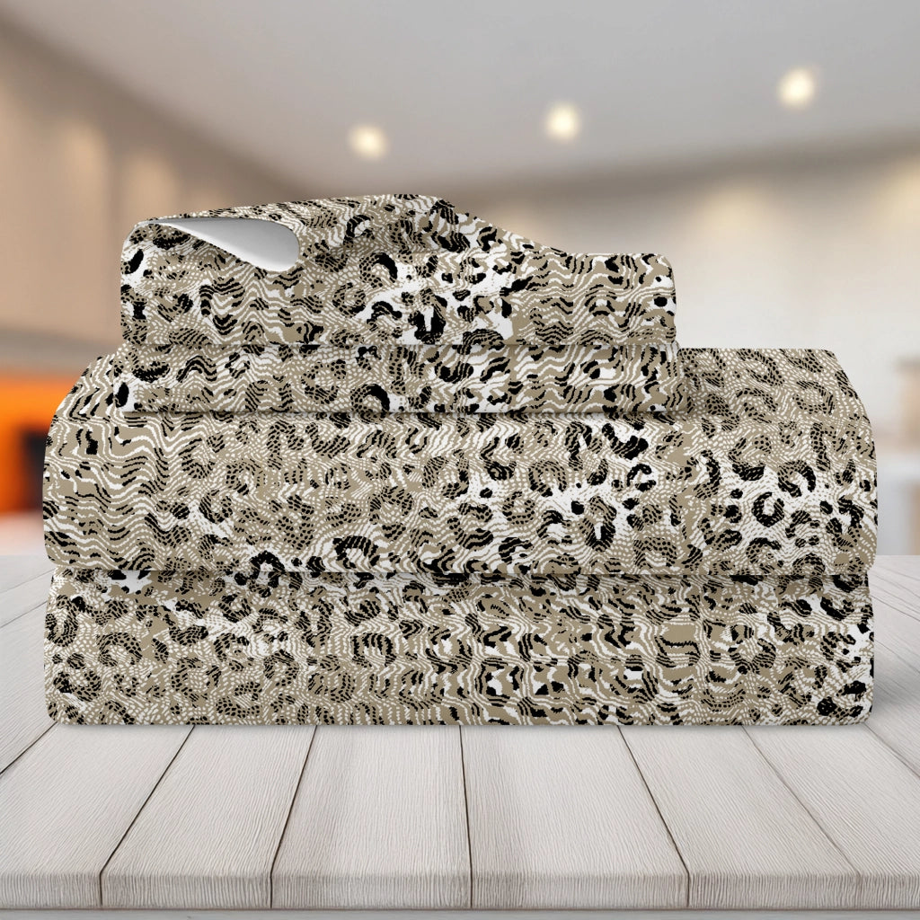 Completo Letto Matrimoniale No Stiro Set Lenzuola In Morbida Microfibra Anallergica Lenzuolo Sotto Con Angoli Elastici Fino 30 Cm, Lenzuolo Teso Sopra 2 Federe Prodotto Italiano  Animalier
