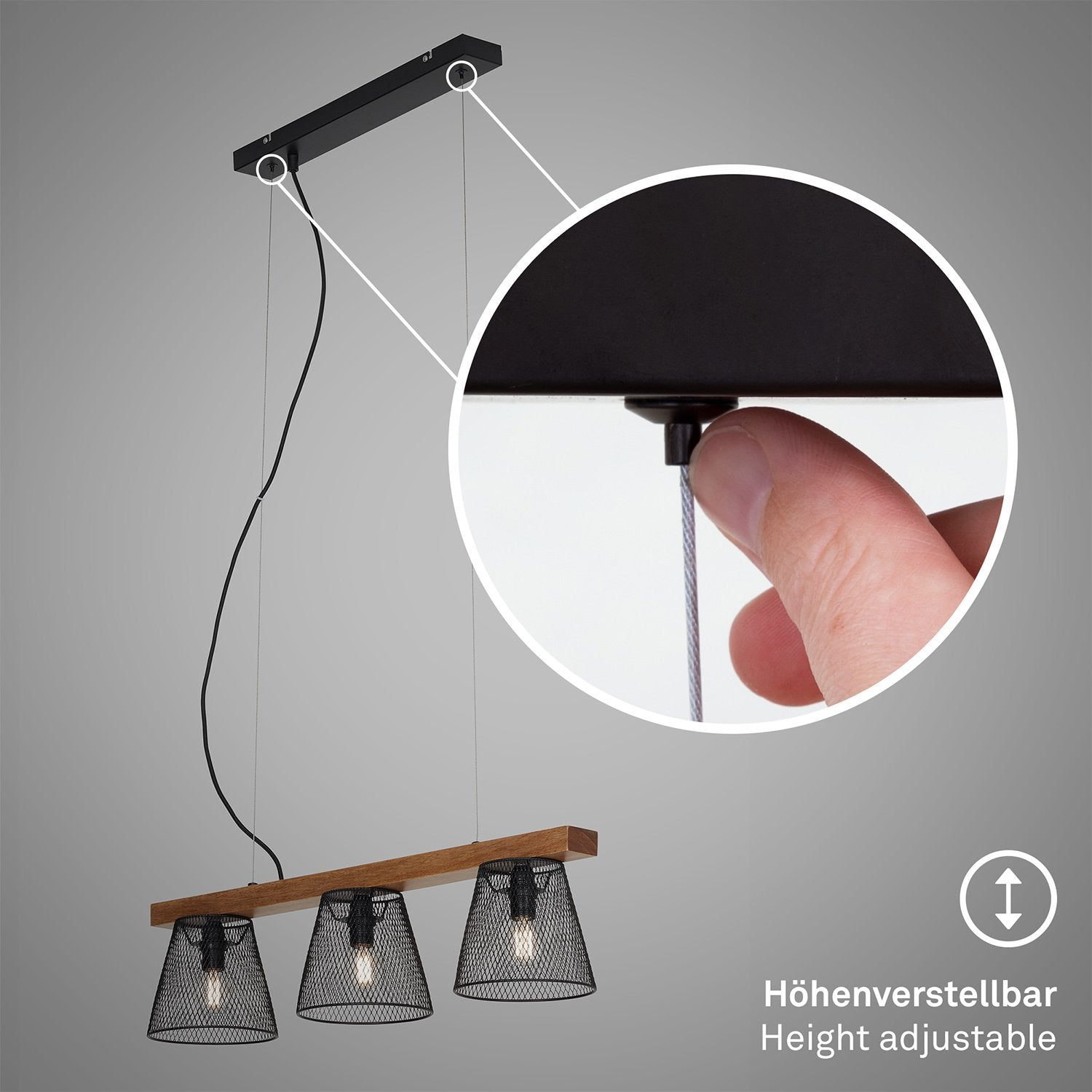 Lampadario A Sospensione Vintage Taunuds Metallo Legno Nero 3 Luci Luci E14