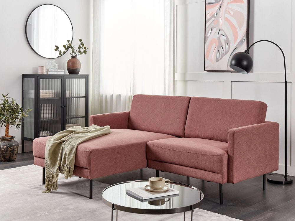 Divano angolare in poliestere rosa 192 x 155 Divano a 2 posti imbottito con gambe in metallo, tessuto e schienale imbottito, moderno e minimalista