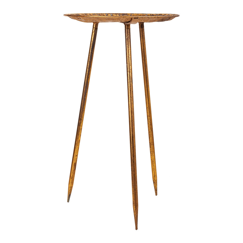 Tavolino angolare in metallo dorato 34,5x34,5x59h