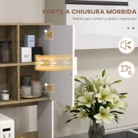 Credenza Cucina Alta Moderna con Armadietti e Cassetto, Mobile Dispensa con Ripiani regolabili, 98x39x180cm, Bianco e Legno| Aosom Italy