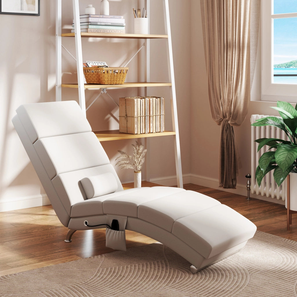 Poltrona relax massaggiante e riscaldata con poggiapiedi ¨C zephmum ¨C tessuto effetto lino crema
