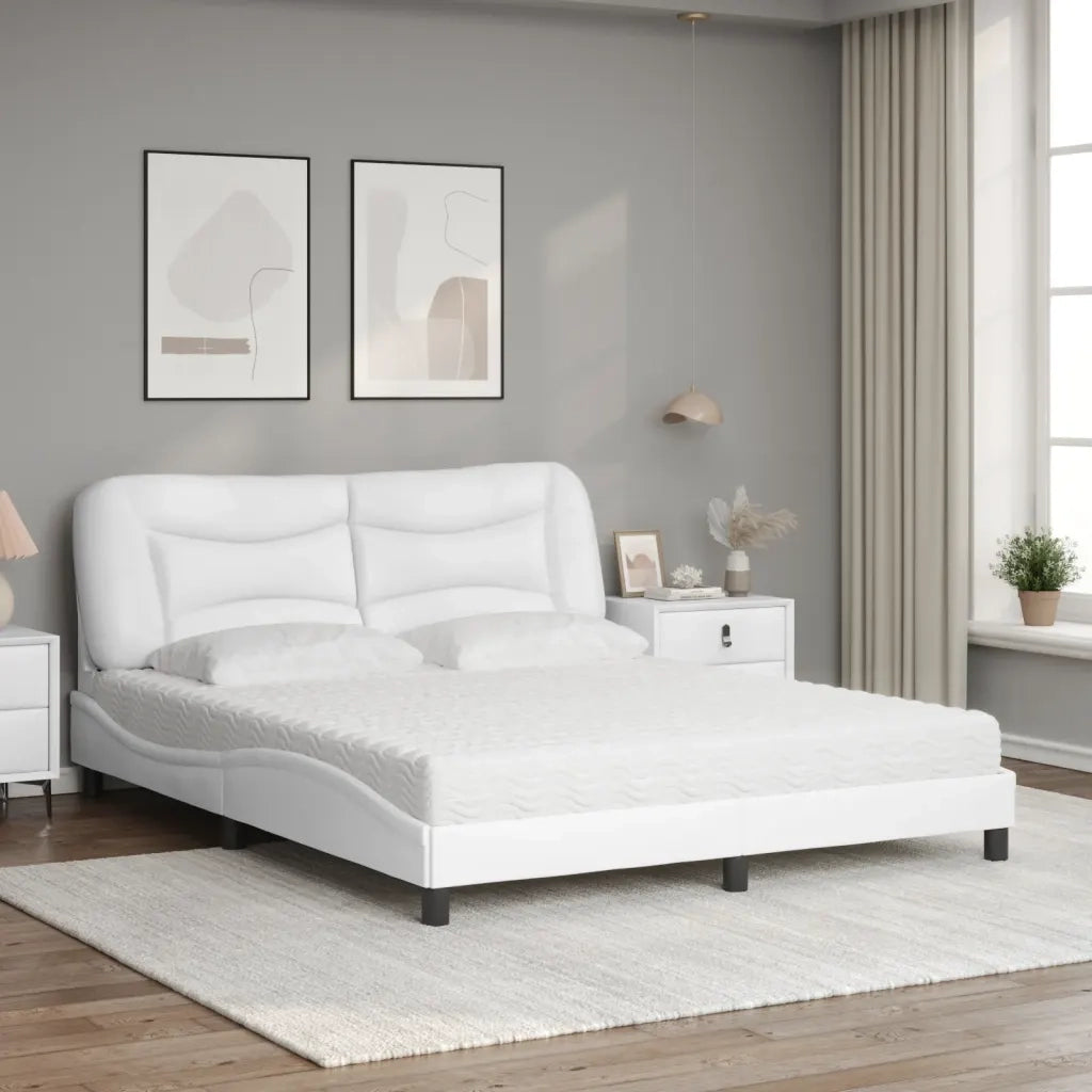 Letto con Materasso Hvar Bianco 160x200 cm in Similpelle