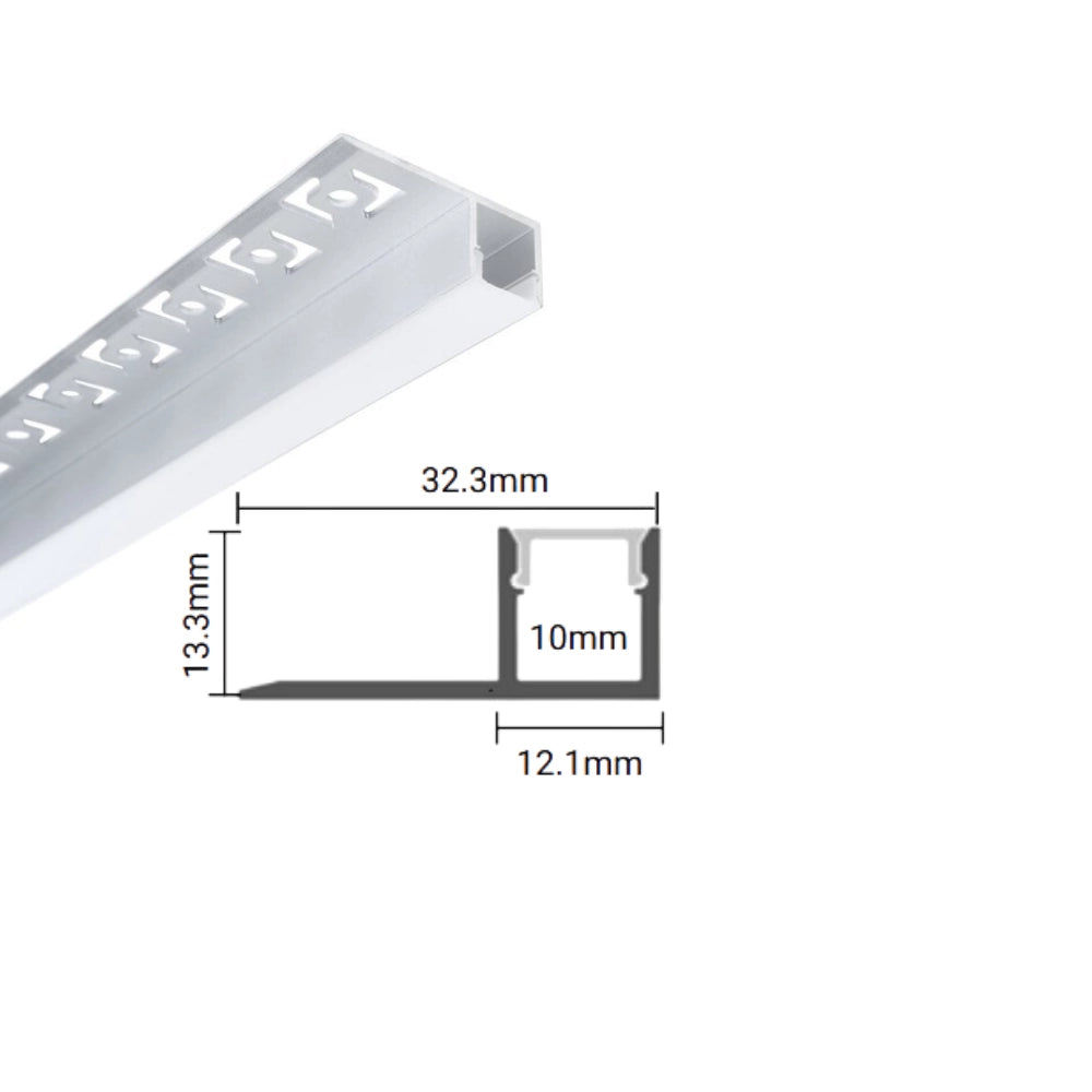 Profilo in alluminio per striscia led corpo argento copertura bianca 2 metri