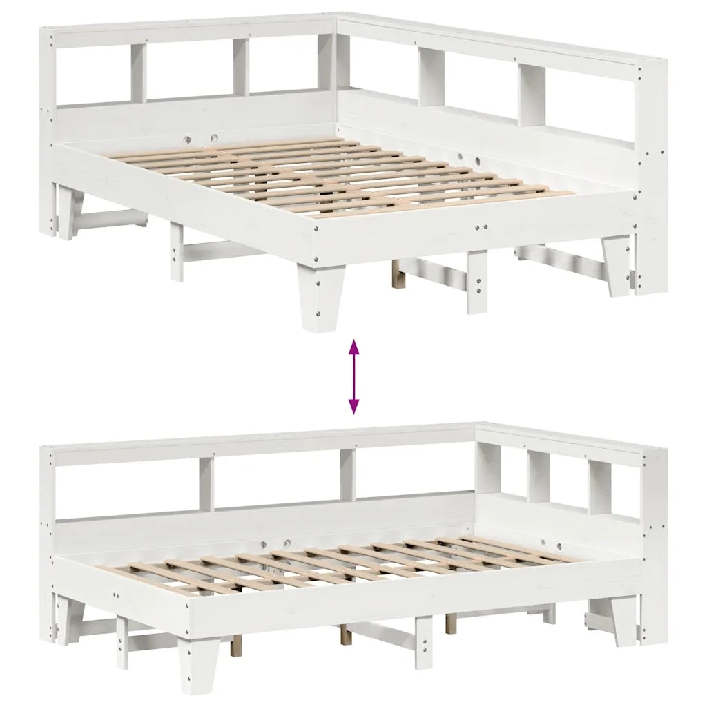 Letto Libreria senza Materasso-Struttura Letto con contenitore Bianco 135x190 cm Legno di Pino 285224
