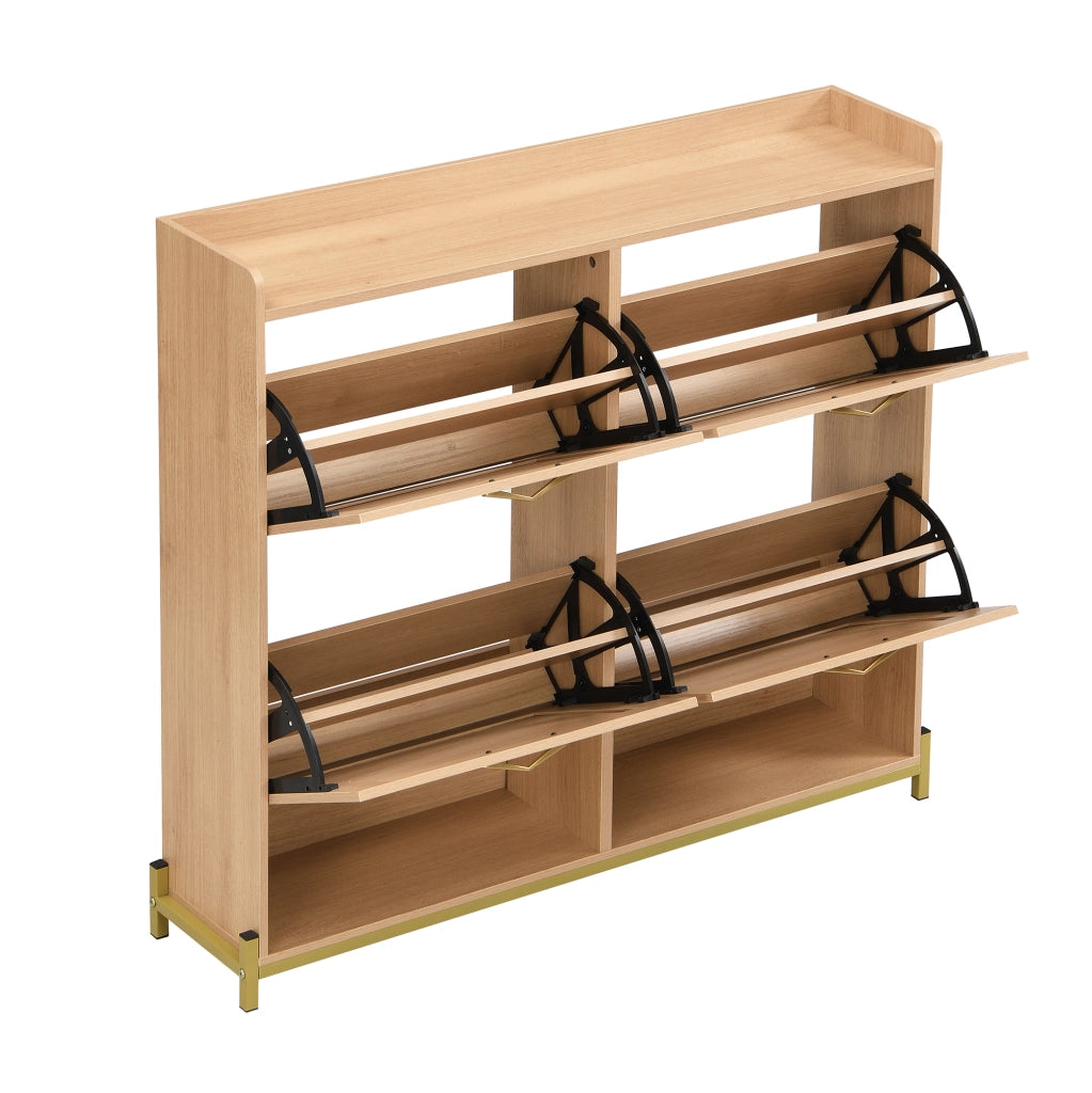 Scarpiera con 4 Ante e Ripiano Superiore; Salvaspazio; Stile Naturale; in MDF; 108;5×24×100 cm; Rovere Chiaro