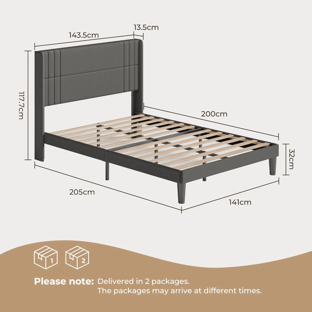 Letto imbottito 140x200 cm, con testiera e rete a doghe, robusto letto in tessuto per ragazzi e camere degli ospiti, struttura imbottita,Grigio scuro