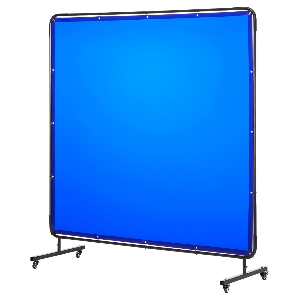 XU-114 Schermo di Protezione per Saldatura 1740 x 1740 mm con Telaio e Ruote Tenda in Vinile Ignifugo Blu per Officina