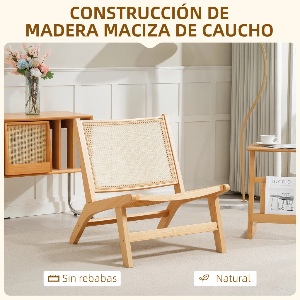 Poltrona in Rattan con Schienale e Seduta Ampia ¨C zephmum ¨C Legno Naturale