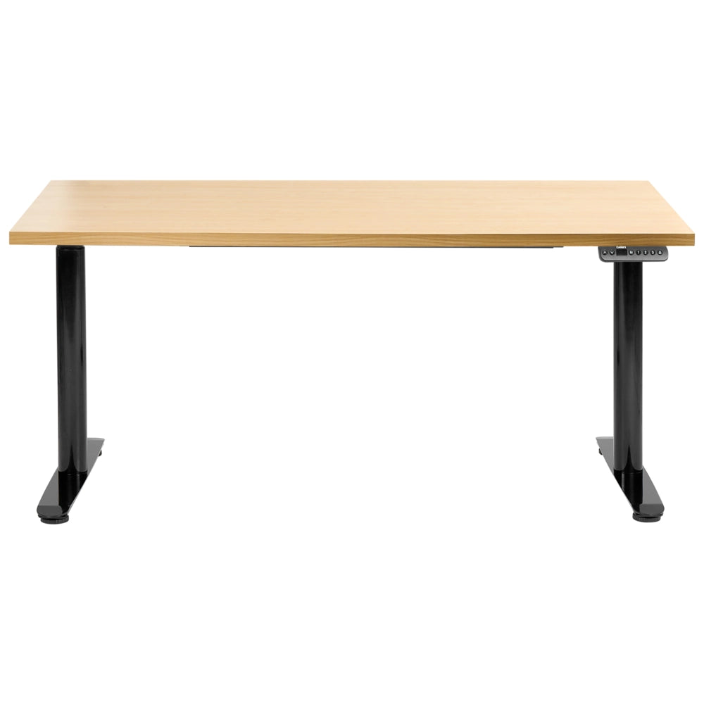 Scrivania regolabile in altezza elettricamente bianco 160 x 72 cm nero e marrone chiaro in acciaio verniciato a polvere