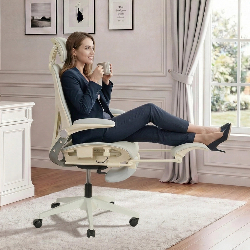 Sedia da ufficio ergonomica pieghevole in mesh con poggiatesta 3D e supporto lombare grigio 65 × 58,5 × 52,5 cm