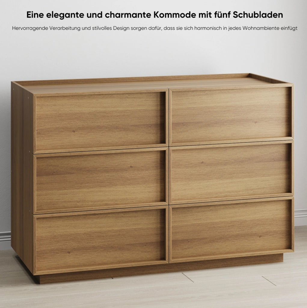Cassettiera moderna a 6 cassetti 115 x 48 x 78 cm; finitura rovere