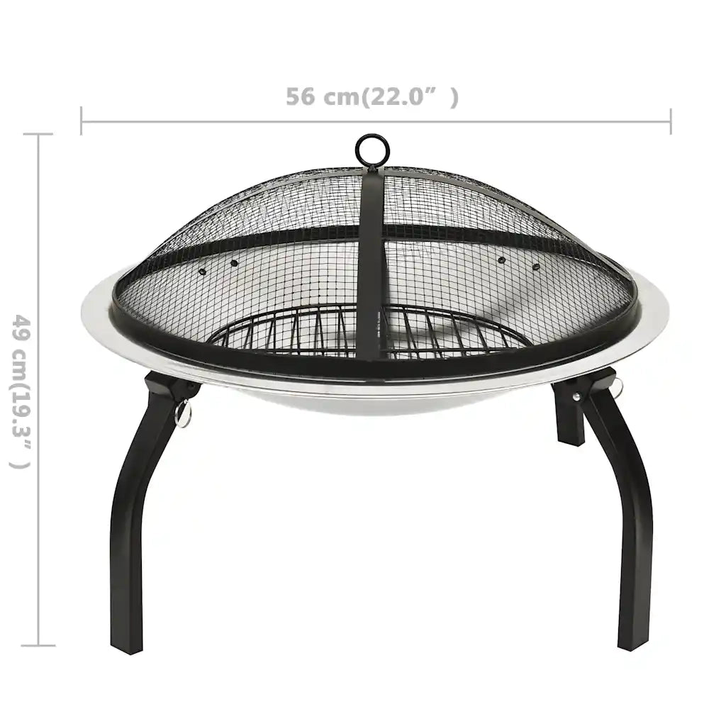 Braciere e Barbecue 2in1 e Attizzatoio 56x56x49cm Acciaio Inox 313353