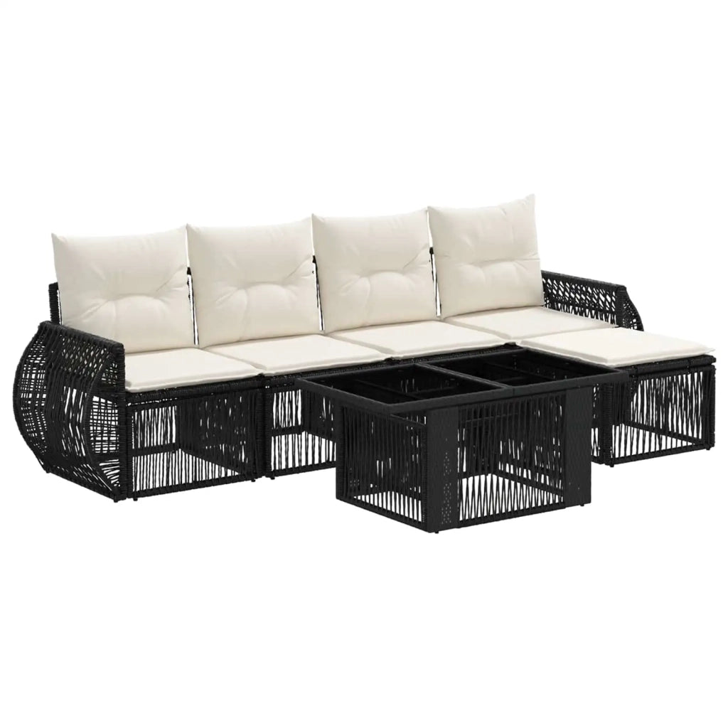 Set Divano da Giardino 6 pz Nero e Bianco Crema polyrattan 3436936