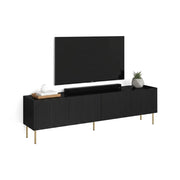 Mobile porta TV Varenna, Madia da salotto con quattro ante battenti, Rialzato da terra, 200x42 h52 cm, Nero
