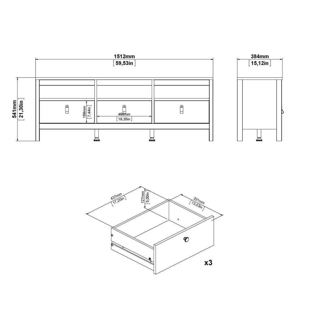 Mobile porta TV Astana, Credenza da soggiorno, Armadio basso per TV, Base parete attrezzata, 151x38 h54 cm, Bianco