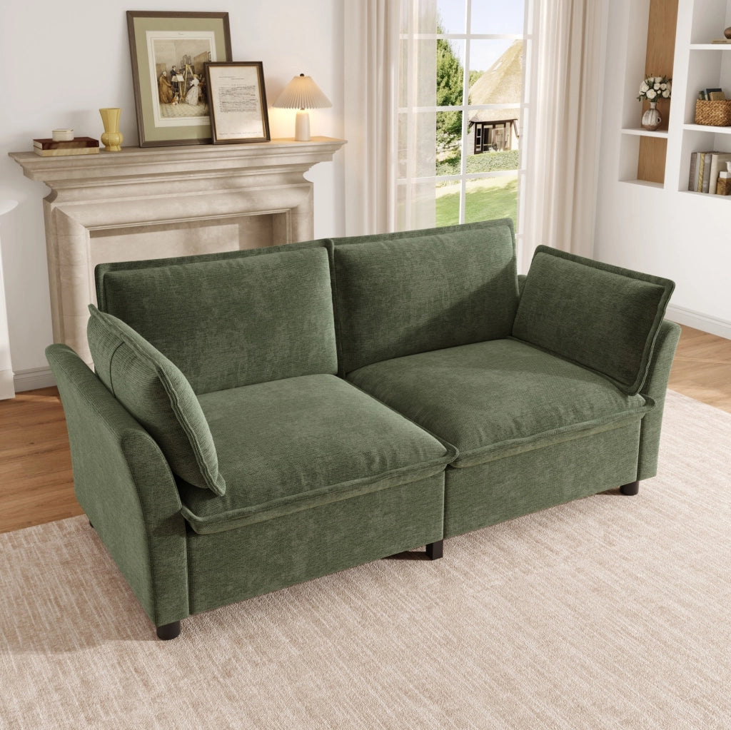 Divano 2 posti modulare 155 x 81 x 87 cm in chenille verde con 2 cuscini