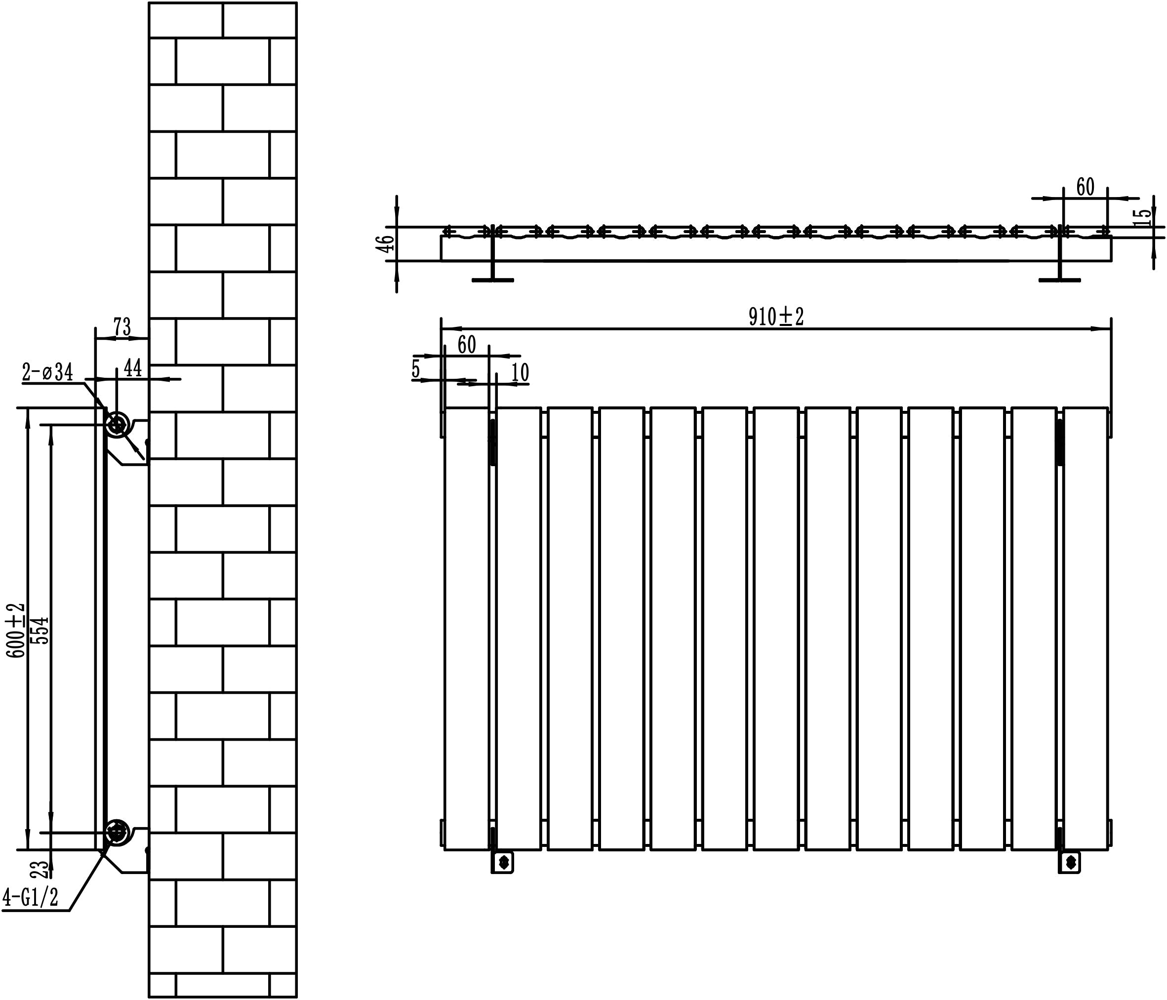 Radiatore Orizzontale Design Piatto Colonna Singola Bianco 600x910 mm