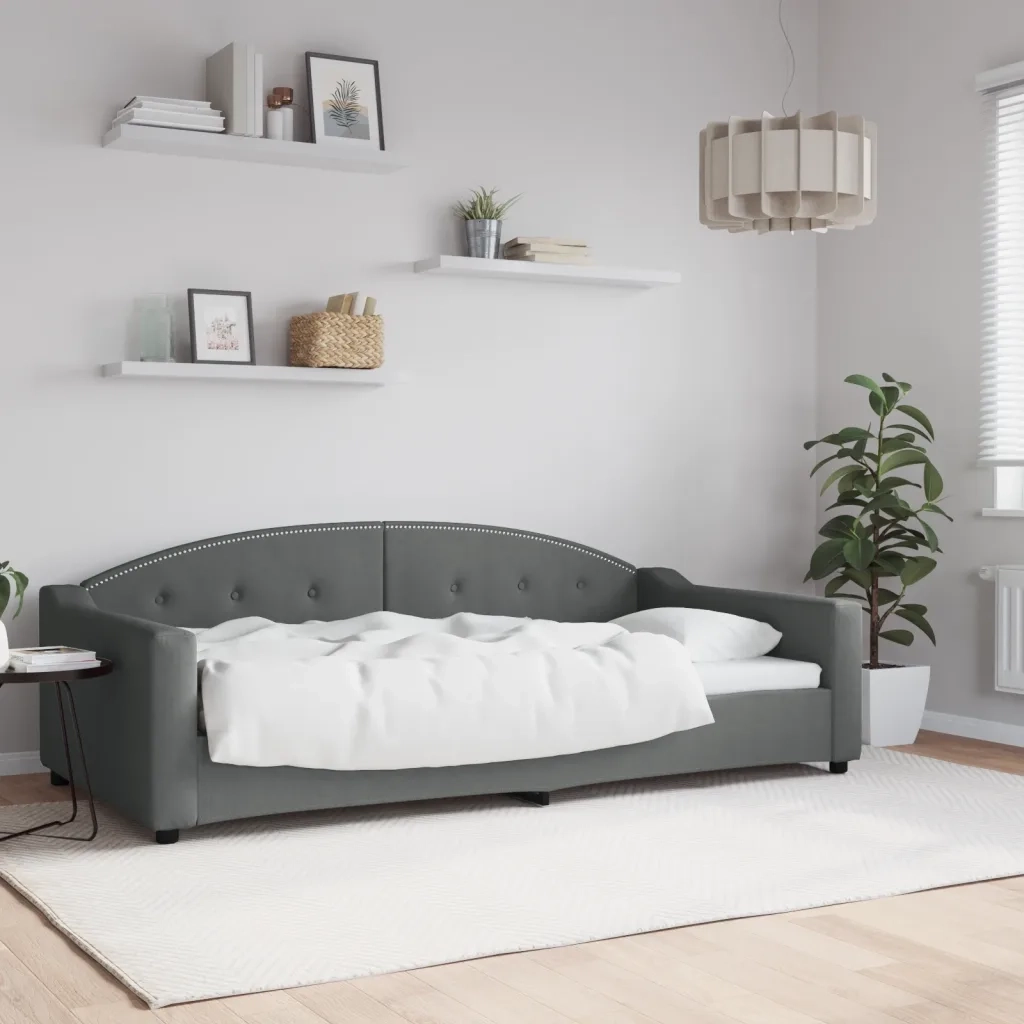 Letto singolo | Letto per adulti | Letto da Giorno Grigio Scuro 100x200 cm in Tessuto