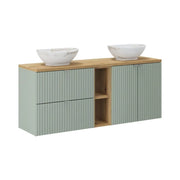 Insieme ELVINA 140cm: mobile sotto lavabo con nicchie visibili a cassetti e armadietti + piano per il lavabo + due lavabi da appoggio