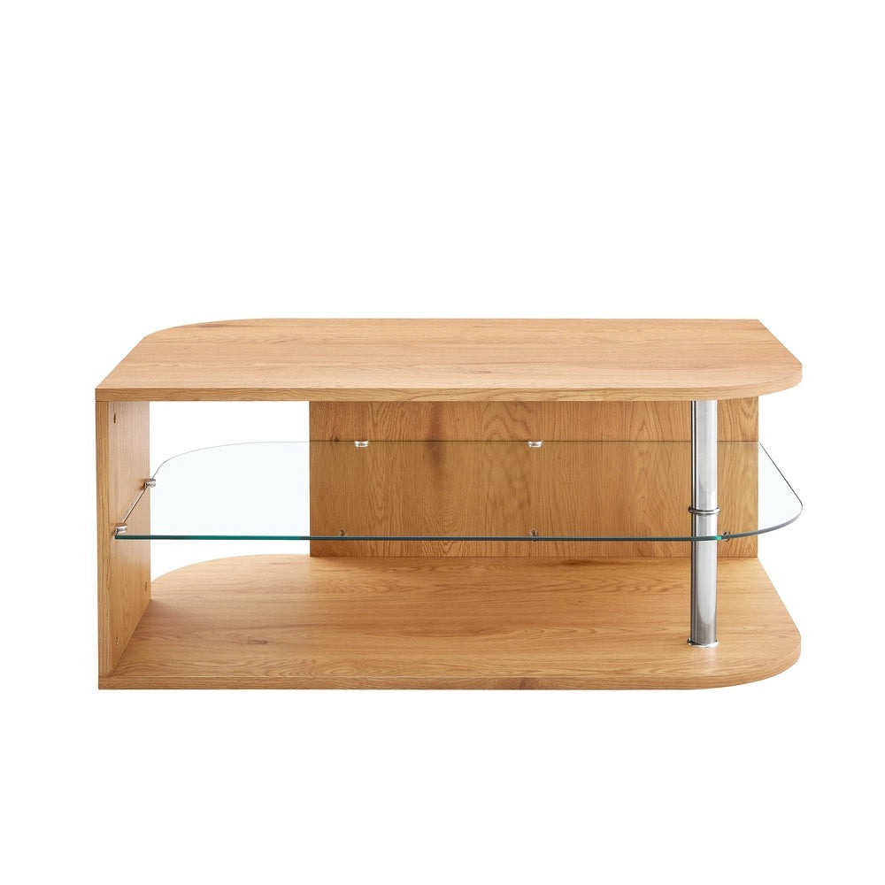 Tavolino da Caff¨¨ con Ripiano in Vetro e Legno ¨C MINIMAL ¨C Moderno, Soggiorno, 100x60x42 cm