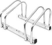Supporto per biciclette per 2 biciclette - Stendardo in acciaio verniciato a specchio per pavimento o muro - Adatto all'uso all'aperto - Dimensioni: 26x40x32 cm - Argento