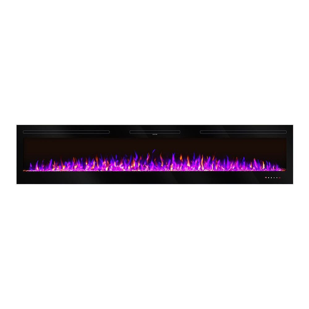 Camino Elettrico da Incasso 54,4x254x14 cm Effetto Fiamma 1500W Fiji Nero