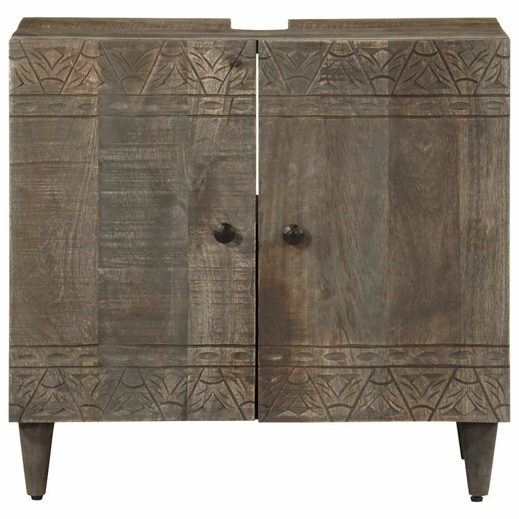 Mobile lavabo in legno massello di mango design elegante bagno 62 x 33 x 58 cm legno nero 02_0057752